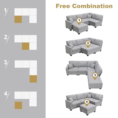Modern Sectional Sofa with Convertible Ottoman for Living Room, Bedroom