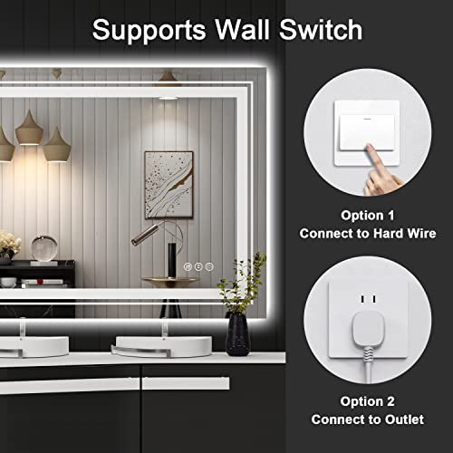 Lighted Bathroom Vanity Mirror with 3 Colors, Stepless Dimmable, Anti-Fog