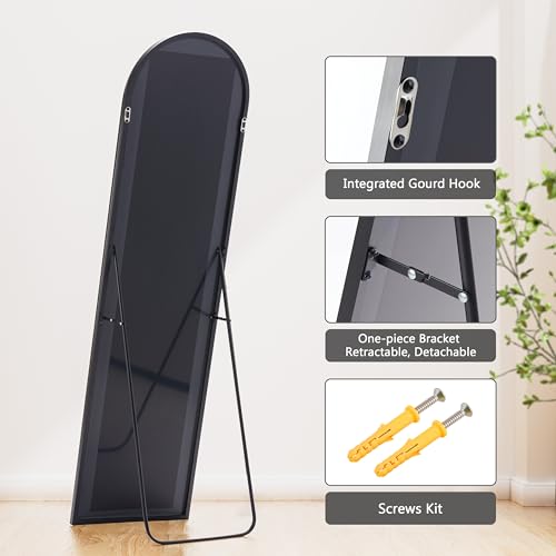 Deluxe Arched Full-Length Floor Mirror with Stand, Black