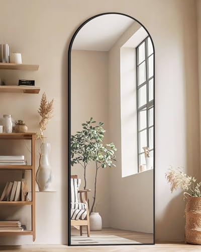 Black Arched Full-Length Floor Mirror with Stand 58x19"
