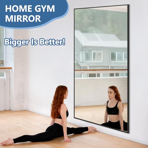 Oversized Black 76" x 34" Full Length Floor Mirror with Stand