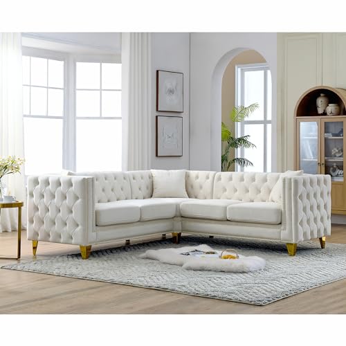 Modern Velvet L-Shaped Sectional Sofa for Living Room, Bedroom, Apartment