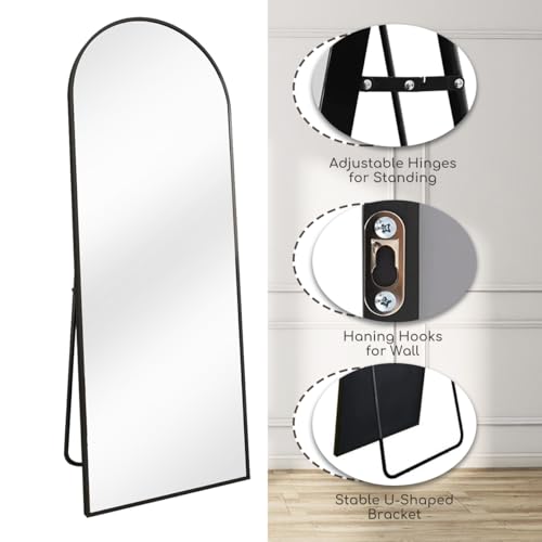 Shatter-Proof Black Floor Mirror, 58" x 18", Aluminum Frame - Wall-Mountable
