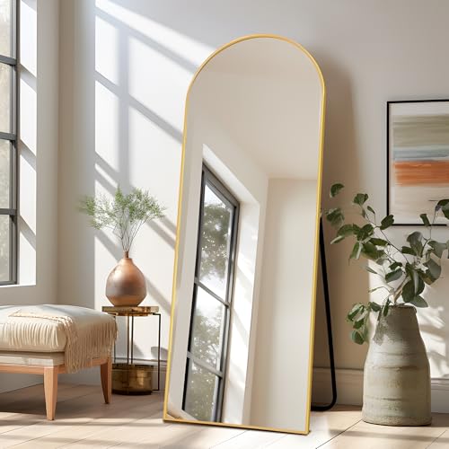 Gold Aluminum Framed Full-Length Floor Mirror, 56"x20", Standing or Hanging