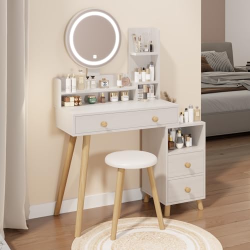 Nic Bex 31.5 Makeup Vanity Desk with Round Mirror and Lights