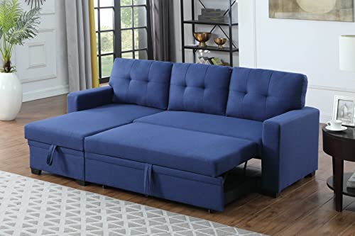 Upholstered Convertible Sofa Bed with Storage for Apartments, Dormitories, Studios, Offices, Blue