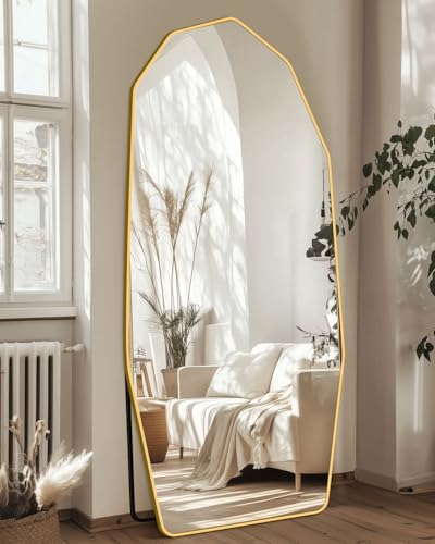 71" x 32" Modern Irregular Diamond Full-Length Mirror, Shatterproof, Gold Frame
