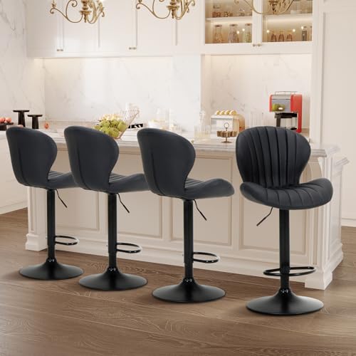 COLAMY Modern Swivel Bar Stools Set of 4, Black