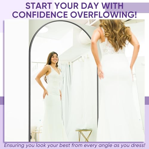Oversized Black Arch Floor Mirror, 76"x44" Standing Mirror for Bedroom & Living Room