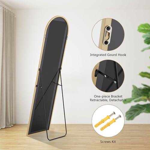 Gold Deluxe 64"×21" Arched Full-Length Mirror for Home & Bedroom Decor with Stand