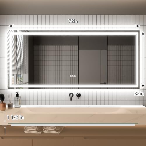LED Vanity Mirror for Bathroom - 32x 72 Lighted Bathroom Mirror, Wall Mounted with Tempered Glass, Power-Off Memory, Step-Less Dimming, White