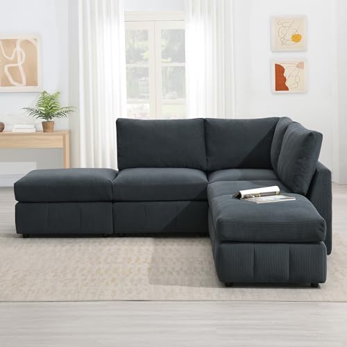 Minimalist Sectional Sofa with Vertical Stripes for Living Room, Bedroom, Apartment