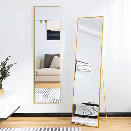 Elegant 55 x 16 Full-Length Mirror with Stand, Gold Metal Frame for Living Room & Bedroom