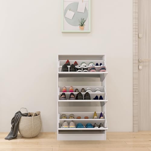 Compact Accent Shoe Cabinet with Mirror for Closet/Hallway
