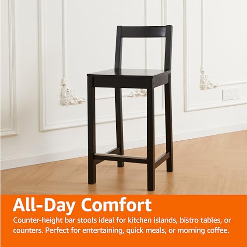 Amazon Basics Black Wooden Bar Stool with Backrest, 24"