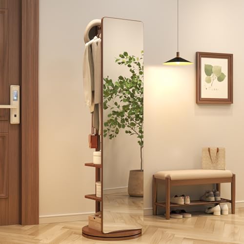 Walnut Full-Length Mirror with Stand, 70"x20" Coat Rack