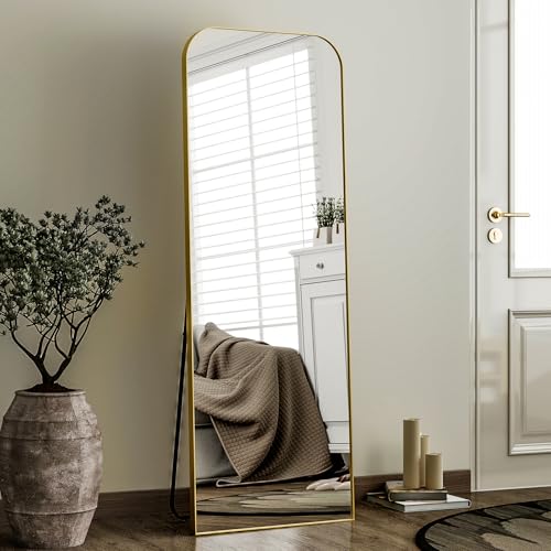 HARRITPURE Gold Full-Length Mirror with Stand, 57"x20" Hanging/Floor