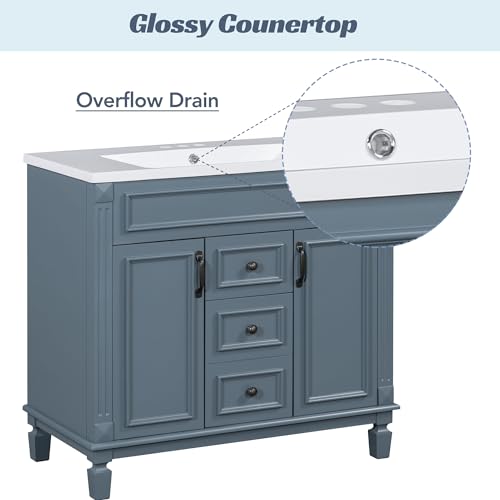 Modern 36'' Bathroom Vanity with Mirror Cabinet, Blue