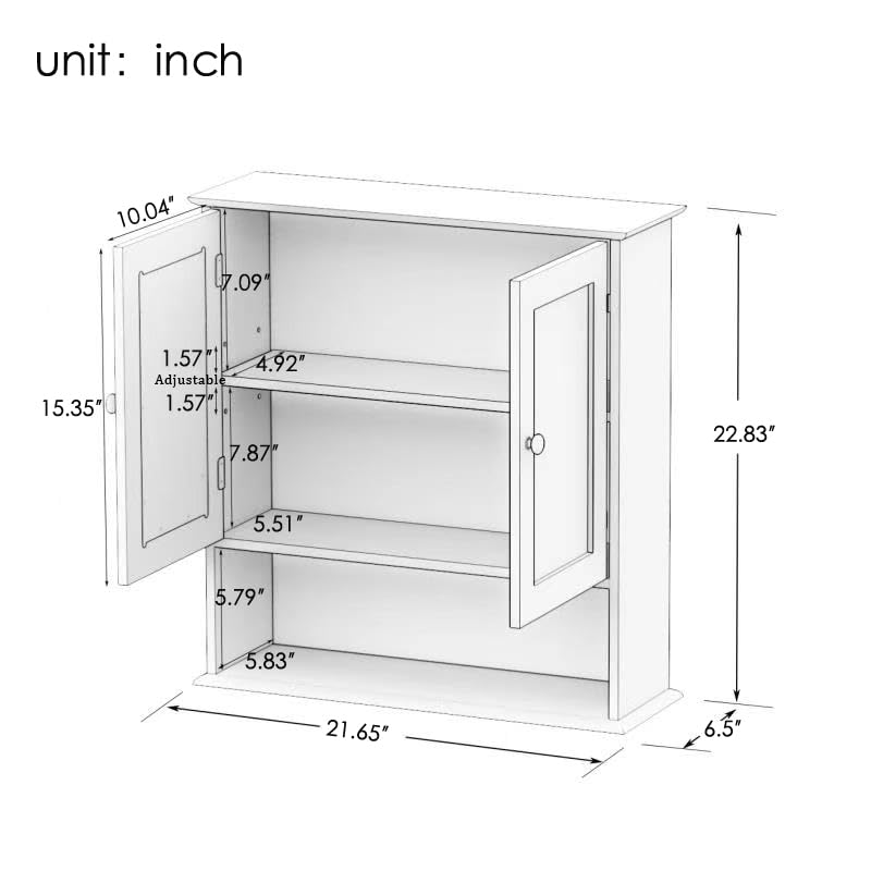 Modern Bathroom Wall Cabinet with Mirror Doors and Shelves