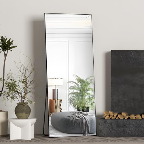 Full Length Tempered Glass Mirror, 57"x24" Black Rectangle, HD Distortion-Free for Bedroom Living Room