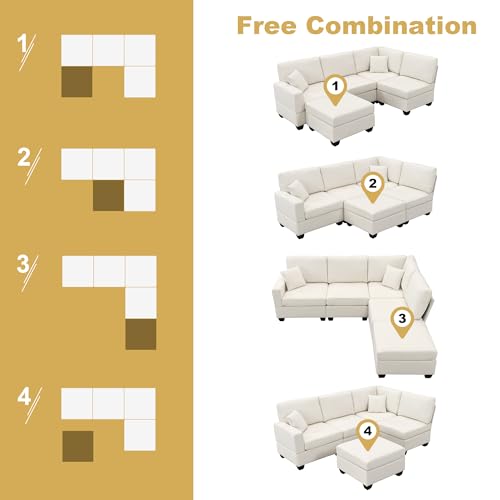 LUCIE BOUTIQUES Modern Sectional Sofa Modular 5-Seat Couch Set with Ottoman