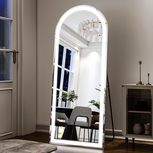 Dimmable 3 Color LED Full-Length Mirror with Lights, Standing & Hanging