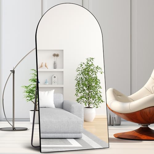 Black Large Arched Mirror with Stand for Living Room & Bedroom