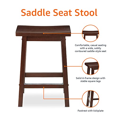 Amazon Basics 24" Walnut Finish Saddle-Seat Kitchen Barstool, Set of 2
