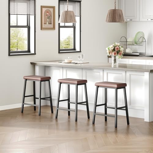 HOOBRO Brown & Black 24" Kitchen Bar Stool Set BC01MD01