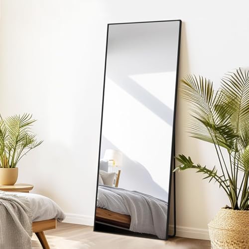 Large Black Full-Length Mirror with Stand for Bedroom or Living Room