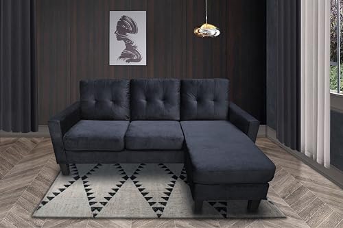 Contemporary Velvet Sectional Sofa for Living Room, Bedroom, Black