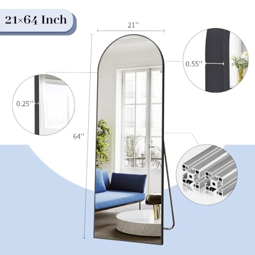 LUCIE BOUTIQUES 64"x21" Arch Floor Mirror, Black