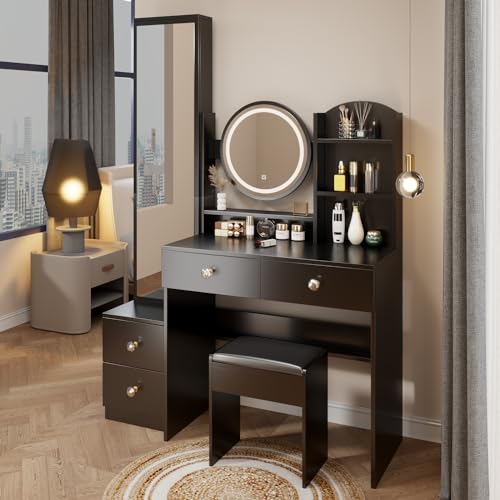  LUCIE BOUTIQUES Isabella-MV-00063-DX Makeup Vanity Desk with Full Body Mirror Cabinet