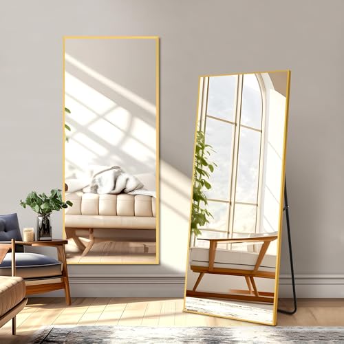 Elegant 56x19 Full Body Mirror with Aluminum Alloy Frame, Gold