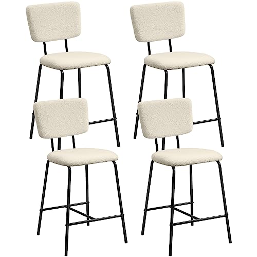 Modern White Boucle Fabric Bar Stool Set - 4 Pack for Kitchen Island Counter Height