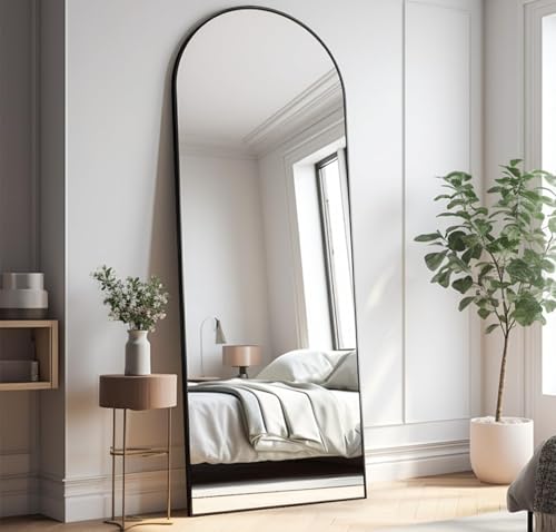 Shatter-Proof Black Floor Mirror, 58" x 18", Aluminum Frame - Wall-Mountable