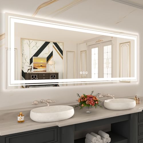 LED Bathroom Mirror 84''x40'' with Front and Backlight, Dimmable LED Vanity Wall Mirrors for Bathroom