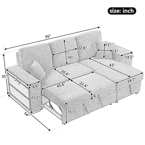 Knox Charcoal L-Shaped Sectional Sofa Bed