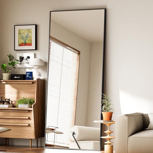 Koonmi Full-Length Wall Mirror with Stand, Black