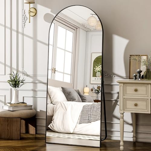 Black Full-Body Arched Mirror - Wall Mount Floor 57x19 Aluminum Frame Bathroom Living Room