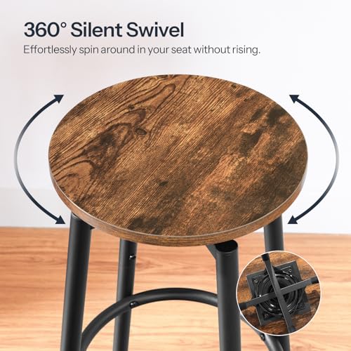 Rustic Brown & Black HOOBRO Bar Stools, Swivel Set of 2, Modern Kitchen Chairs, Adjustable Feet