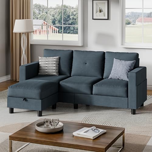 Shintenchi Dark Grey 3 Seat L Shaped Sofa with Ottoman