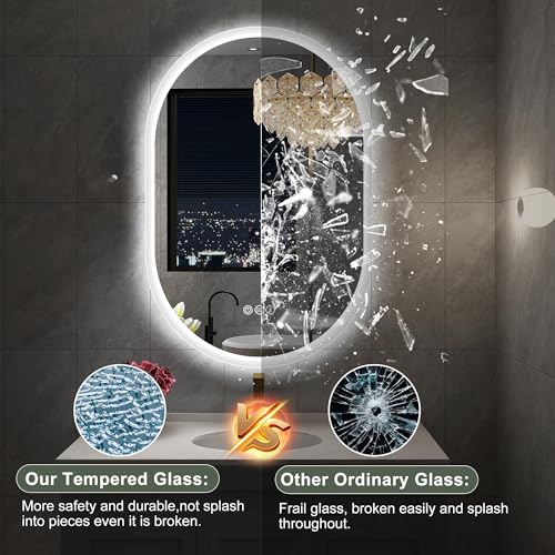 24x36 Oval LED Bathroom Mirror with Bluetooth Speaker, Color Temperature & Dimming