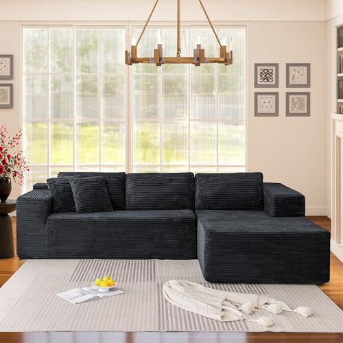 HOMREST Black Plush Corduroy 106" Cloud Sectional Couch with Chaise Lounge