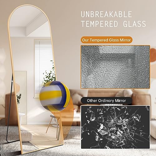 Arched Full Length Mirror for Floor, Freestanding Full Body Mirror with Thin Aluminum Frame (Gold)