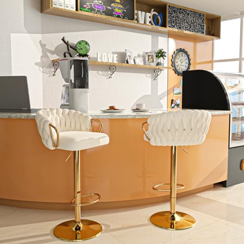Velvet Tufted Barstools, Modern Gold Counter Chairs with Height Adjustable Seat, Back, Footrest, Ergonomic Heavy Duty Kitchen Counter Chair Kitchen Island