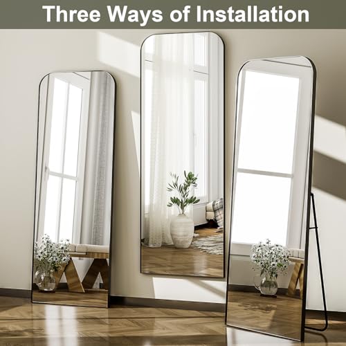 HARRITPURE Black Full-Length Body Mirror with Stand and Round Corners for Living Room, Bedroom, and Cloakroom