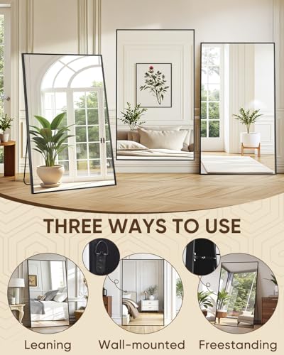 Antok 76"x44" Floor Standing Full Length Mirror, Black