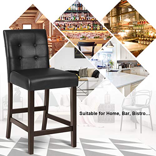 COSTWAY Set of 2 Upholstered Barstool with Back