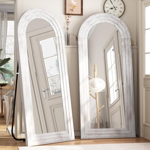 Farmhouse Rustic White Full Length Mirror with Solid Wood Frame